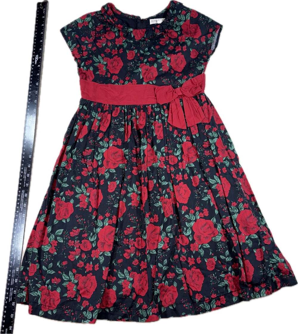 Hope & Henry Girls 10 Black Red Rose Floral Bow Dress Cottagecore Vintage Style